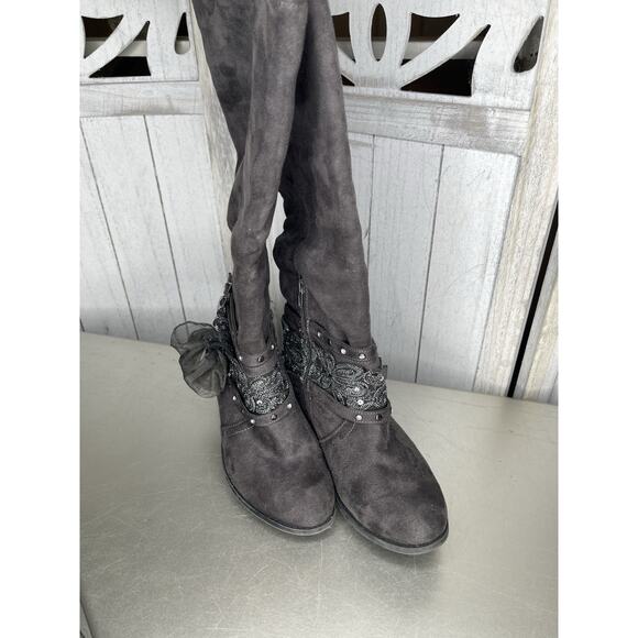 Not Rated Women's Moonshine Boot GRAY Knee High Boots Size 8 Faux Suede Cowboy - Picture 2 of 7